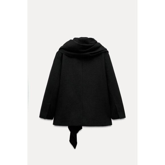 NWT Zara black oversized wool blend scarf accent blazer jacket, XS-S - Picture 11 of 16